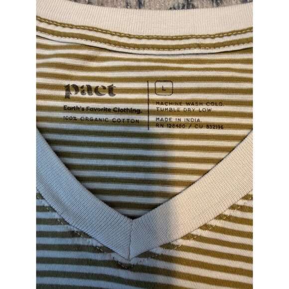 Pact Women's Pullover Organic Cotton Striped Shirt Large Short Sleeves V-Neck - Picture 3 of 7